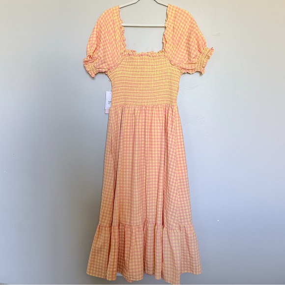 NWT Rachel Parcell Smocked Gingham Print Midi Dress with Pockets - Picture 6 of 7